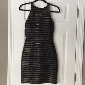 Black leather & lace Parker cocktail dress worn 1x